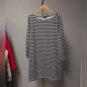 Gap dress large White Long Sleeve Cotton  Navy Cream Striped